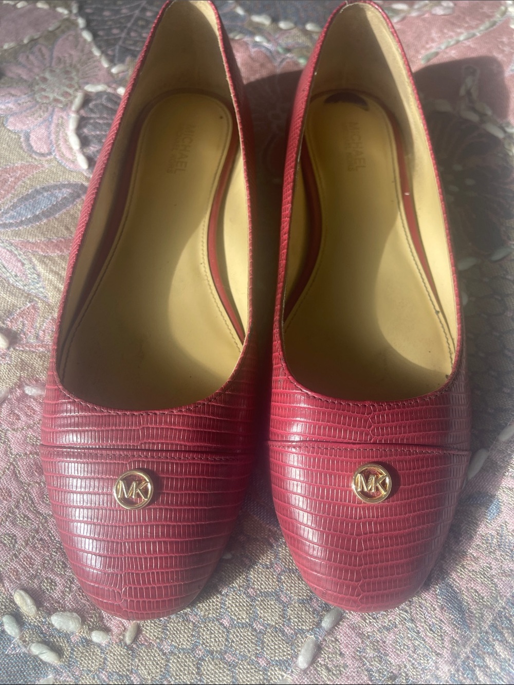 Michael Kors Red Embossed Leather MK Logo Ballet Flats